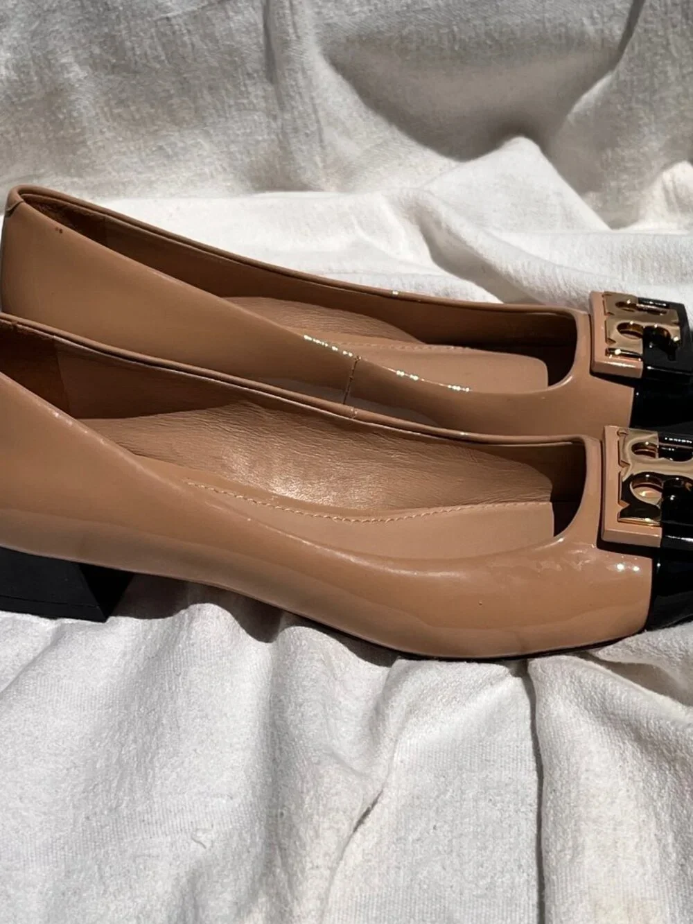 Tory Burch Gigi Cap Toe Beige and Black Colorblock Heels